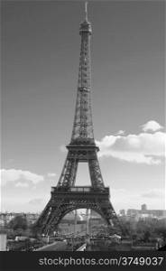 Eiffel Tower at day in Paris, France. Black and white photographs