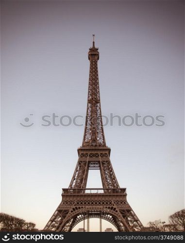 Eiffel Tower at day in Paris, France. Vintage photo.