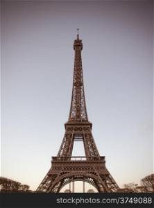 Eiffel Tower at day in Paris, France. Vintage photo.