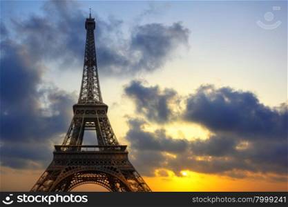 Eiffel tower at sundown, Paris, France