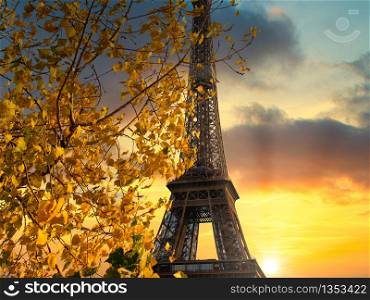 Eiffel tower at sunset in Paris, France