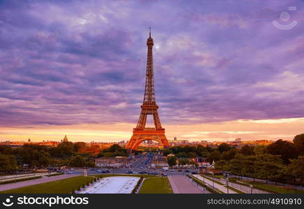 Eiffel tower at sunset in Paris France