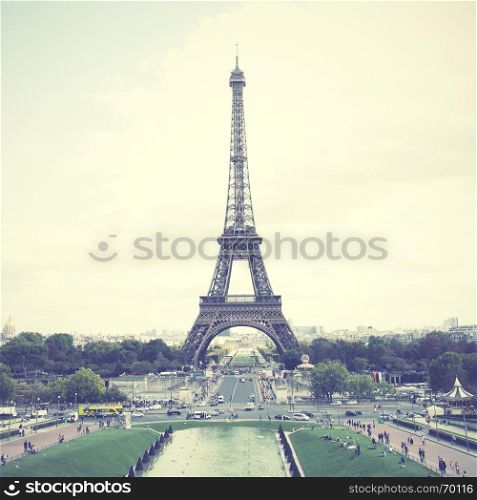 Eiffel Tower in Paris, France. Retro style filtred image