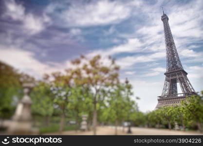 Eiffel tower in Paris, France. Tilt shift photography