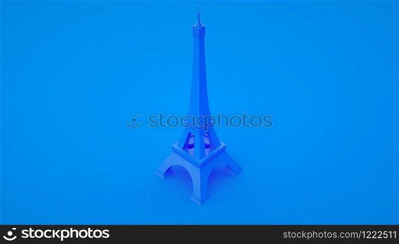 Eiffel Tower isolated on blue background. Travel France. 3d illustration.. Eiffel Tower isolated on blue background. Travel France. 3d illustration