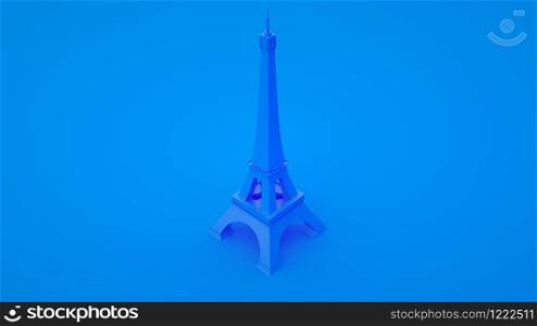 Eiffel Tower isolated on blue background. Travel France. 3d illustration.. Eiffel Tower isolated on blue background. Travel France. 3d illustration