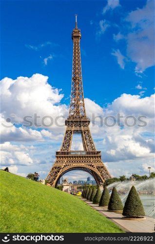 Eiffel Tower most visited monument in France and the most famous symbol of Paris in a summer day