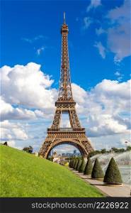 Eiffel Tower most visited monument in France and the most famous symbol of Paris in a summer day