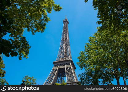 Eiffel tower on bright summer day