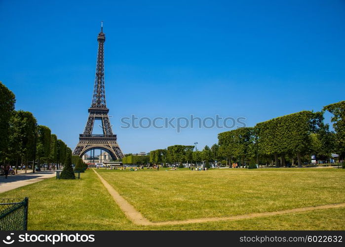 Eiffel tower on bright summer day