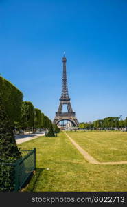 Eiffel tower on bright summer day