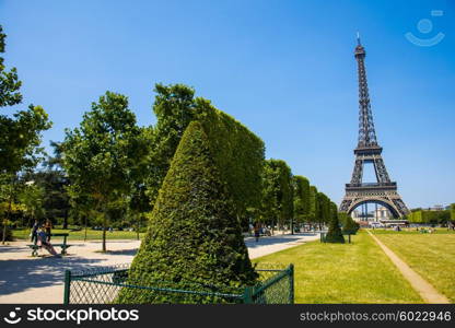 Eiffel tower on bright summer day