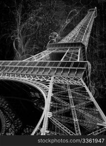 eiffel tower on grunge background - black and white picture