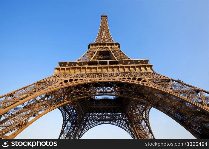 Eiffel tower photographed with wide angel from below