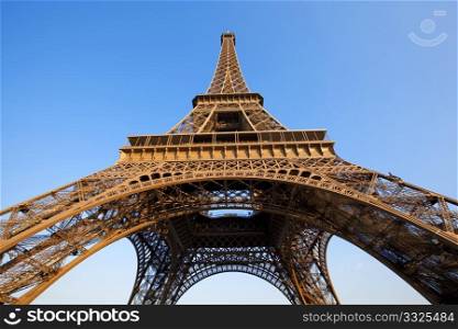 Eiffel tower photographed with wide angel from below