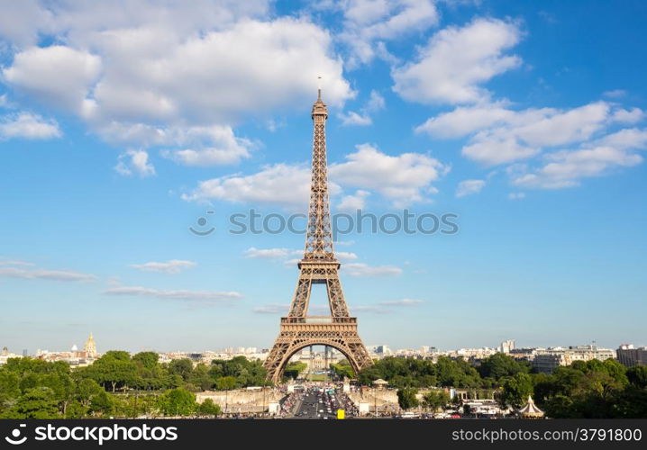 Eiffel Tower with blue sky, Paris France