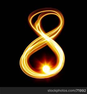Eight - Created by light numerals over black background