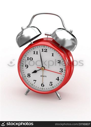Eight o&acute;clock. Old-fashioned alarm clock on white background. 3d