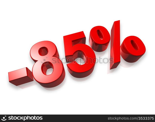 eighty five percent 3D number isolated on white - 85%. 85% eighty five percent