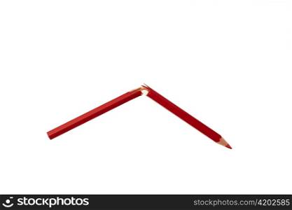 Ein roter abgebrochener Stift liegt auf einem wei?en Hintergrund
