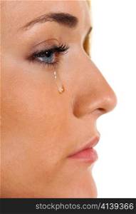 Eine traurige Frau weint Trane. Symbolphoto Angst, Gewalt, Depression