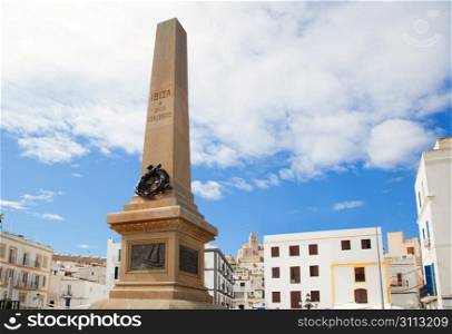 Eivissa Ibiza town corsair monument with downtown in background
