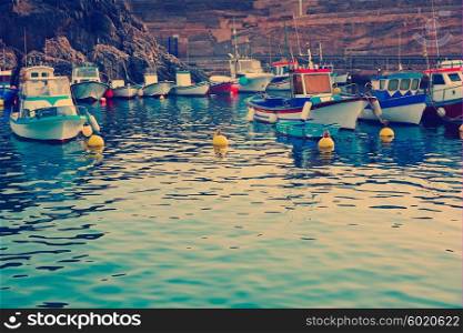 El Cotillo port fisherboats in Fuerteventura at Canary Islands of Spain