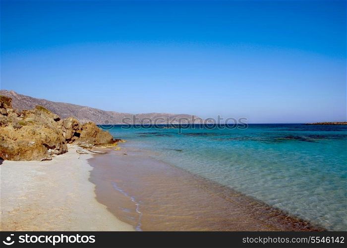 Elafonisos beach on the south-west coast of Crete island in Greece, rated one of the most fabulous beaches in Europe.