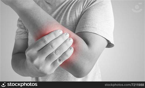 Elbow pain concept black and white, Limb pain syndromes, Disease concept