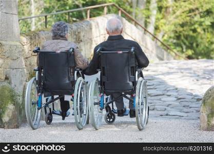 elderly couple in the wheelchair