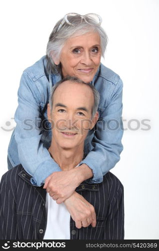 Elderly couple on white background