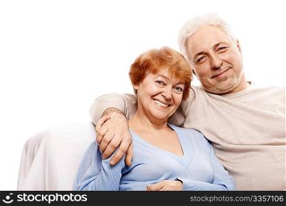 Elderly happy couple on a white background