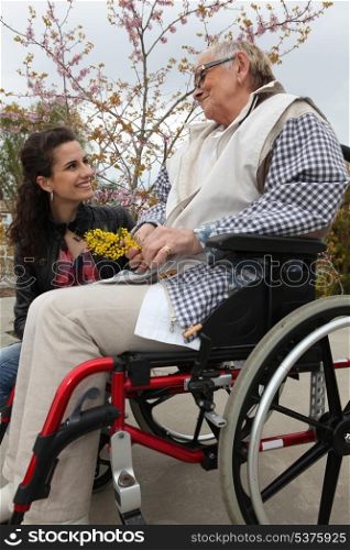 Elderly lady in a wheelchair