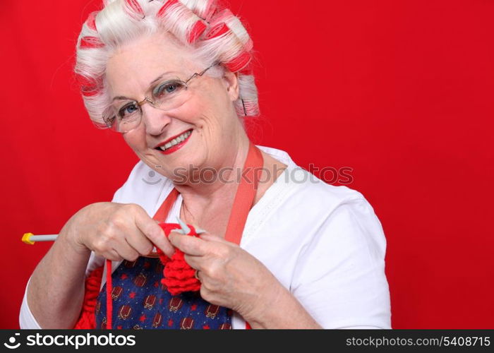 Elderly lady knitting