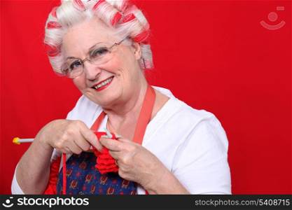 Elderly lady knitting