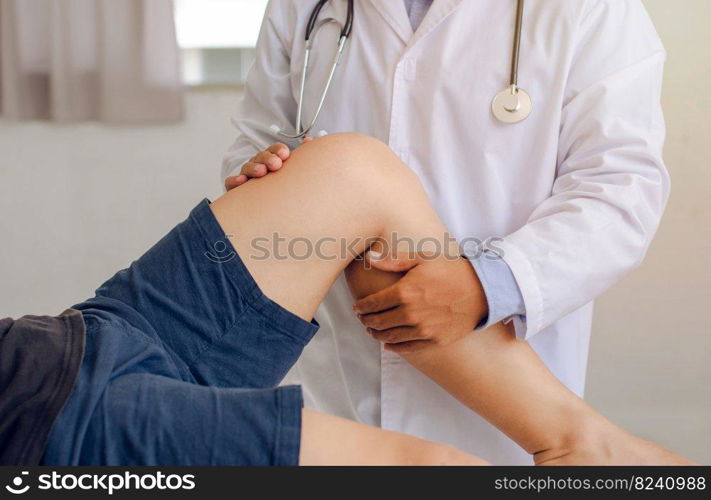 Elderly Male Patient Injured Knee Therapist - Physiotherapy Concepts Panoramic Sh Banner