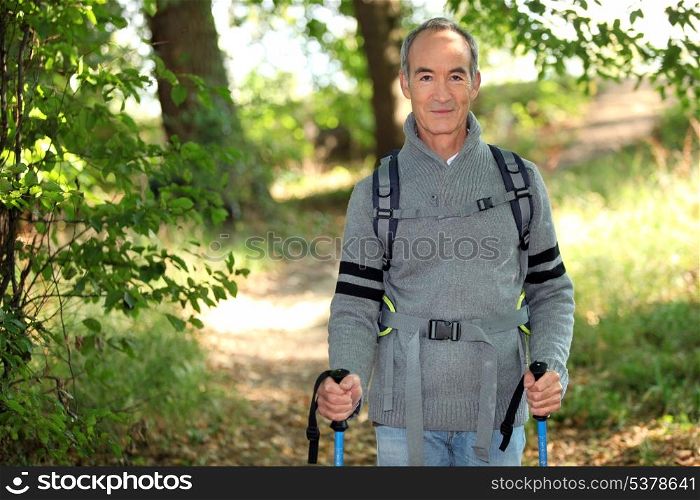 Elderly person hiking