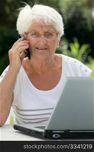Elderly woman using internet