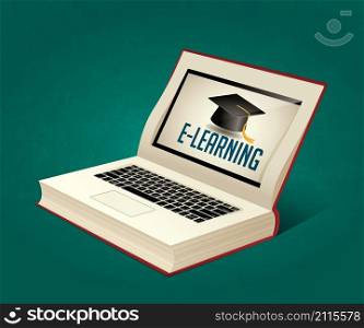 Elearning - book as laptop electronic book concept