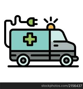 Electric ambulance car icon. Outline electric ambulance car vector icon color flat isolated. Electric ambulance car icon color outline vector