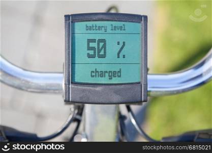 Electric bicycle display in the sun, 50 procent power left