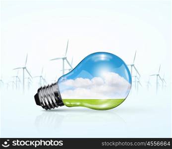 Electric bulb and windmill generators. Electric bulb and windmill generators. Renewable energy concept