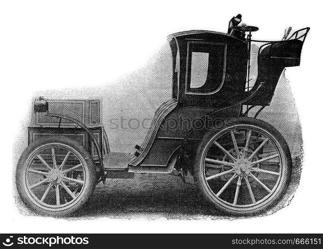 Electric Cab, vintage engraved illustration. Industrial encyclopedia E.-O. Lami - 1875.