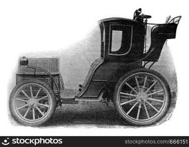 Electric Cab, vintage engraved illustration. Industrial encyclopedia E.-O. Lami - 1875.