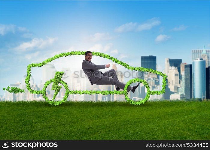 Electric car concept in green environment concept