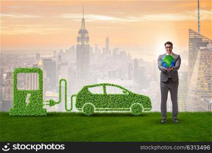 Electric car concept in green environment concept