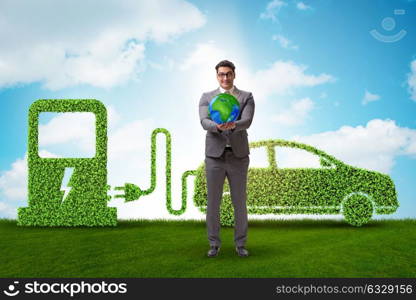 Electric car concept in green environment concept