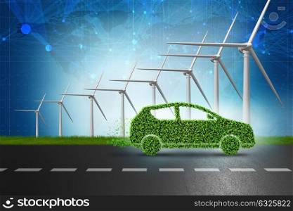 Electric car concept with windmills - 3d rendering