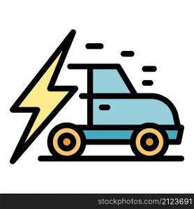 Electric car icon. Outline electric car vector icon color flat isolated. Electric car icon color outline vector