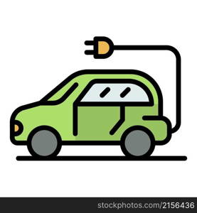 Electric car icon. Outline electric car vector icon color flat isolated. Electric car icon color outline vector